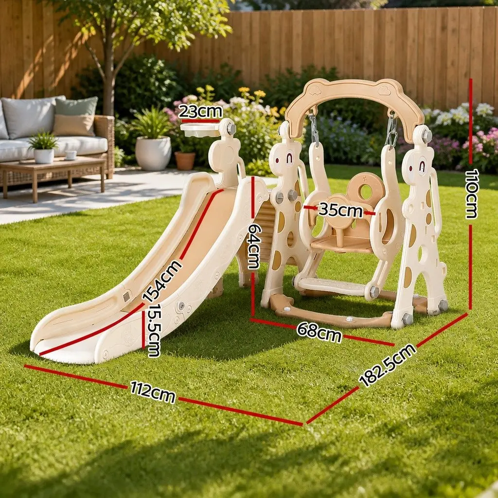 Kids Slide Swing Set Outdoor Play Equipment 3 in 1 Beige