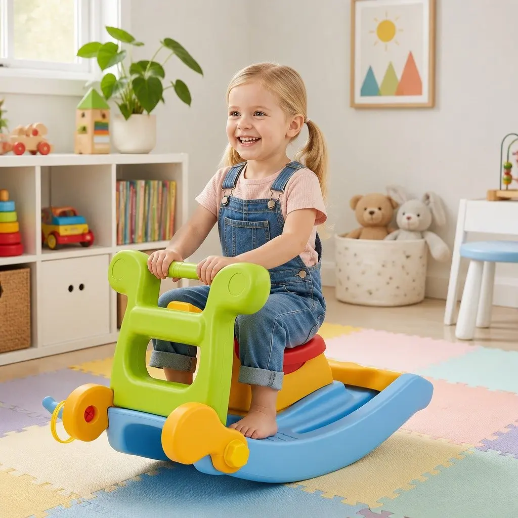 Toddler Indoor Playset Multicolour Rocking Horse Slide and Ring Toss 3 in 1 HDPE 83cm x 52cm x 50cm