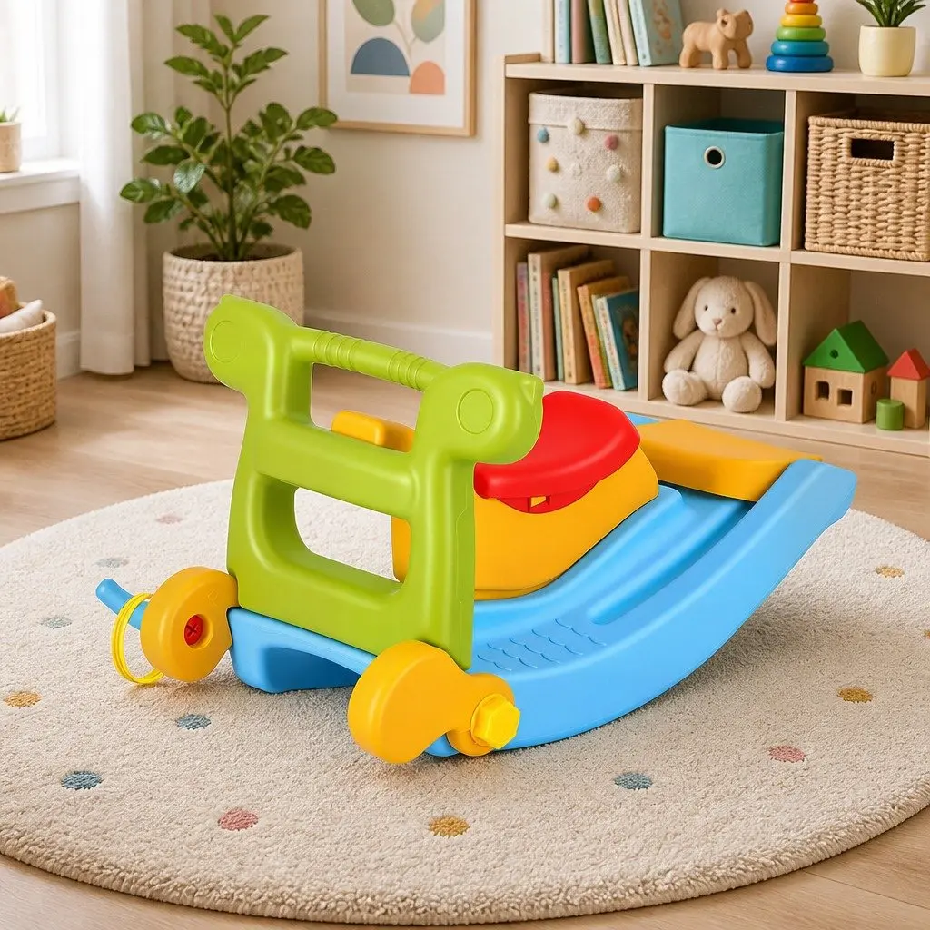 Toddler Indoor Playset Multicolour Rocking Horse Slide and Ring Toss 3 in 1 HDPE 83cm x 52cm x 50cm