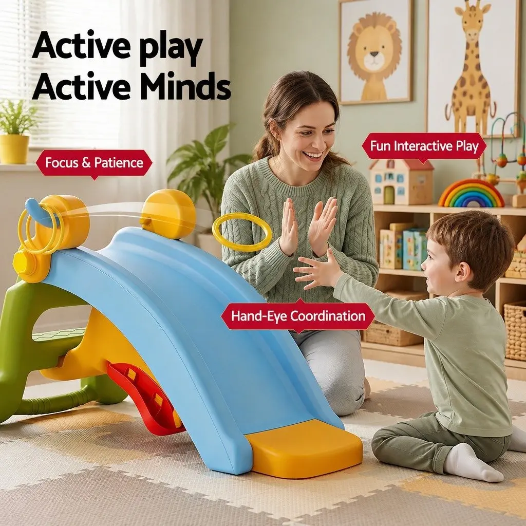 Toddler Indoor Playset Multicolour Rocking Horse Slide and Ring Toss 3 in 1 HDPE 83cm x 52cm x 50cm