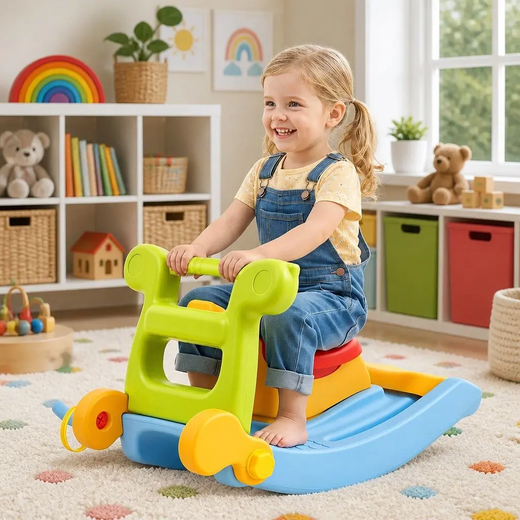 Toddler Indoor Playset Multicolour Rocking Horse Slide and Ring Toss 3 in 1 HDPE 83cm x 52cm x 50cm