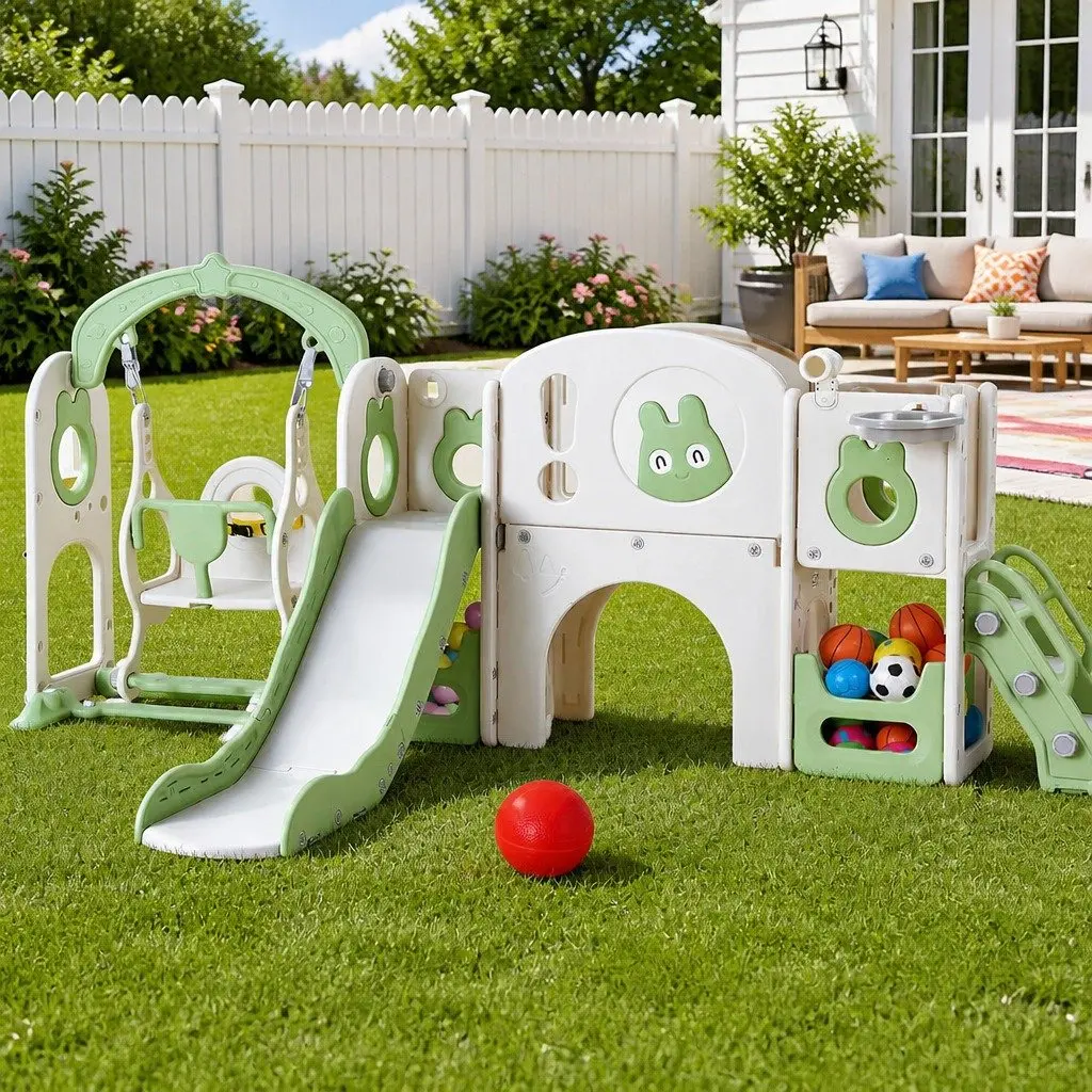 4-in-1 Kids Swing Slide Set for Various Spaces