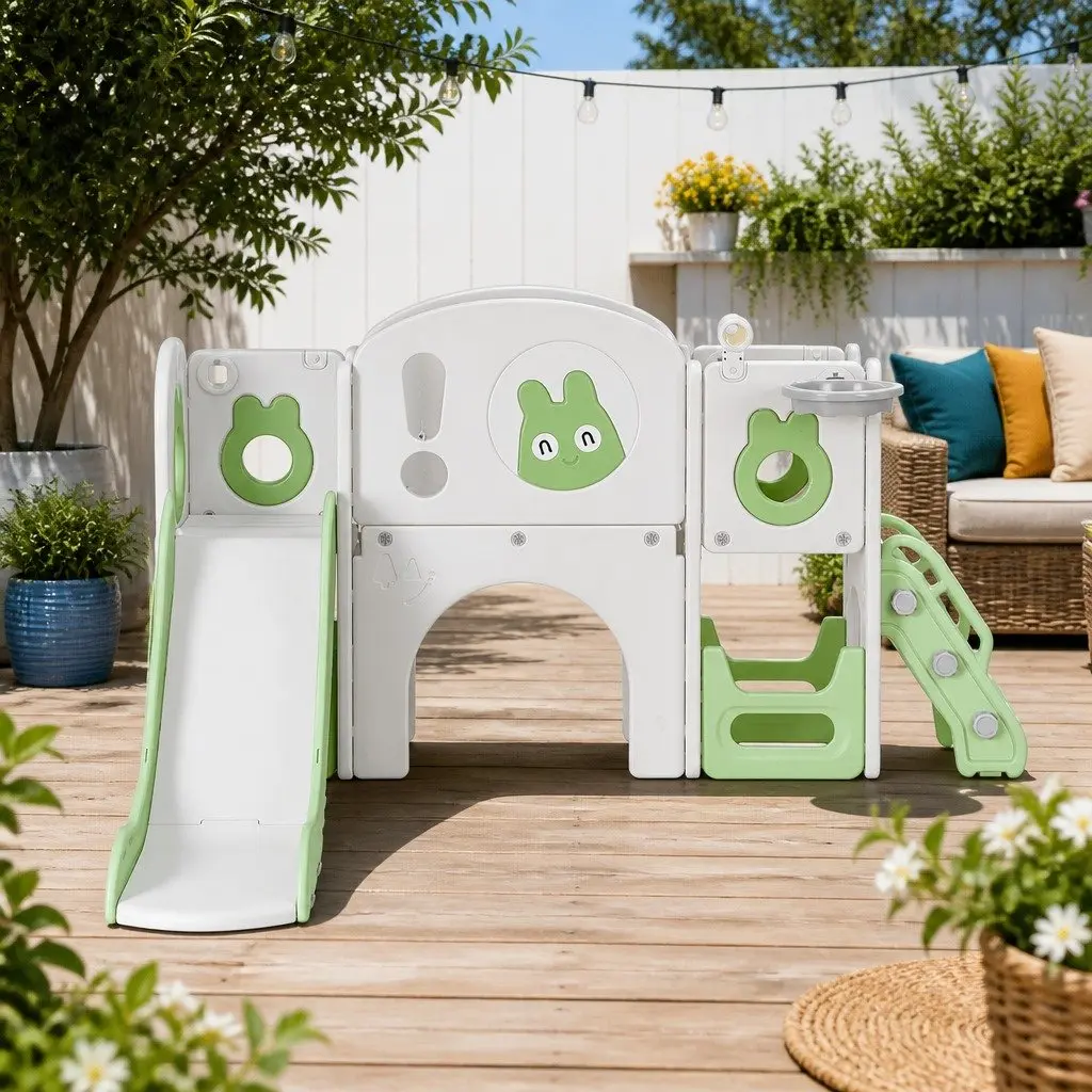Kids Slide Swing Set Outdoor Play Equipment 3 in 1 Grey and White 175cm x 154cm x 97cm