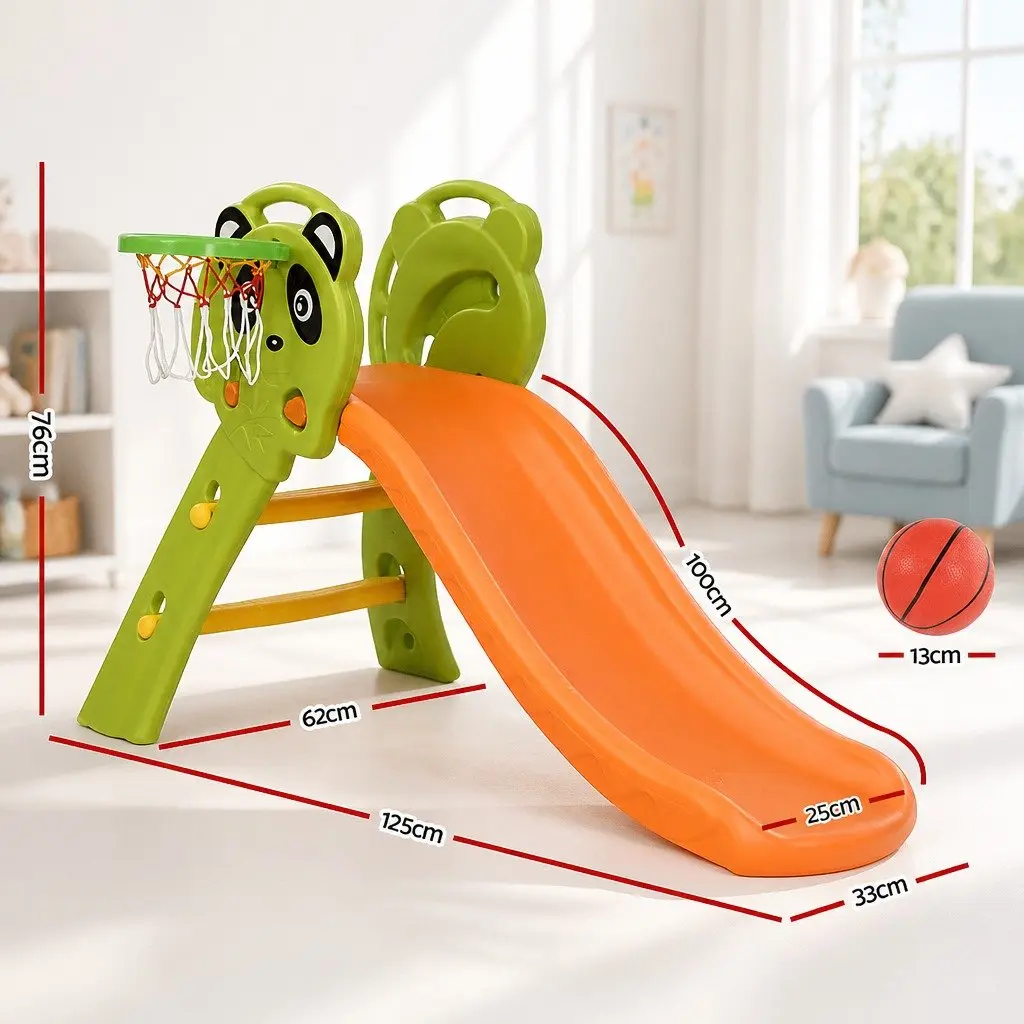 Kids Slide Basketball Hoop Play Set PE Plastic 100cm Green Orange