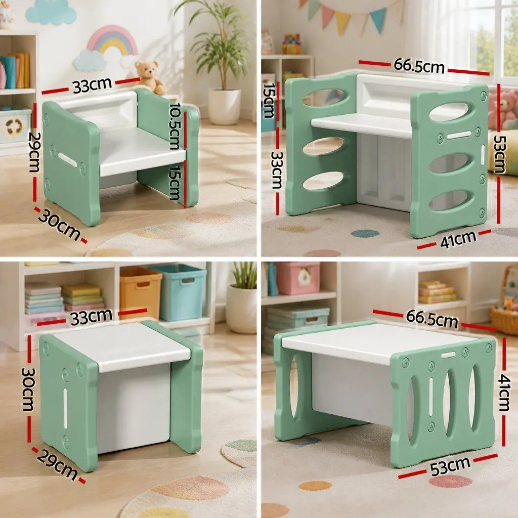 Kids Table and Chairs Set HDPE Green 3 Piece Activity Furniture for Children Play Room