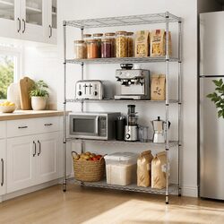 Versatile 5-Tier Metal Rack for Kitchen and Pantry Use