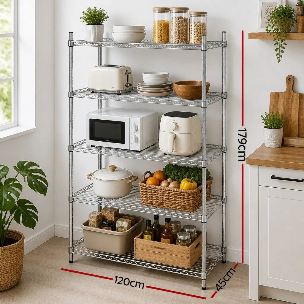 Metal Shelving Unit 5-Tier Organizer Storage Rack Silver 120x45x179cm