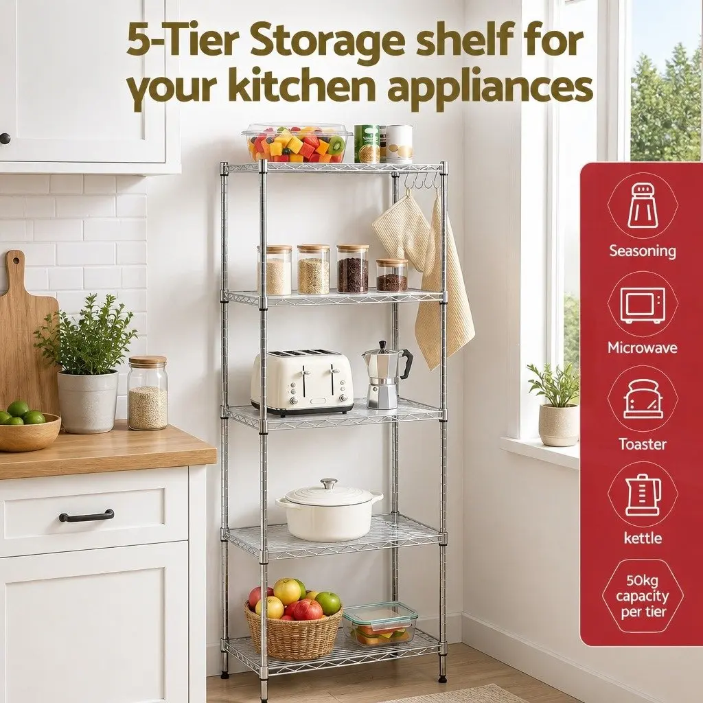 5-Tier Shelf for Kitchen and Utility Rooms