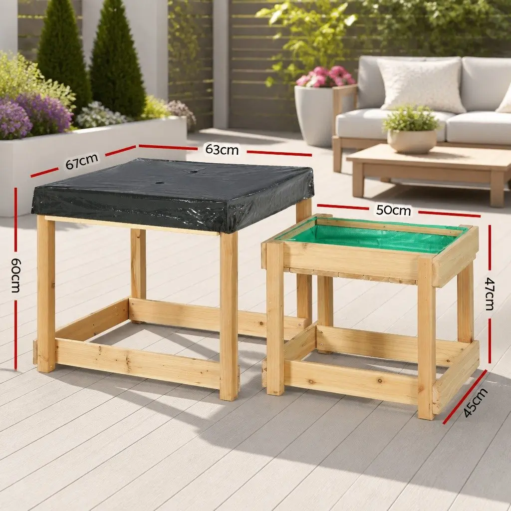 Kids Outdoor Play Set Natural Wood 101cm 2-in-1 Water Table and Sandpit