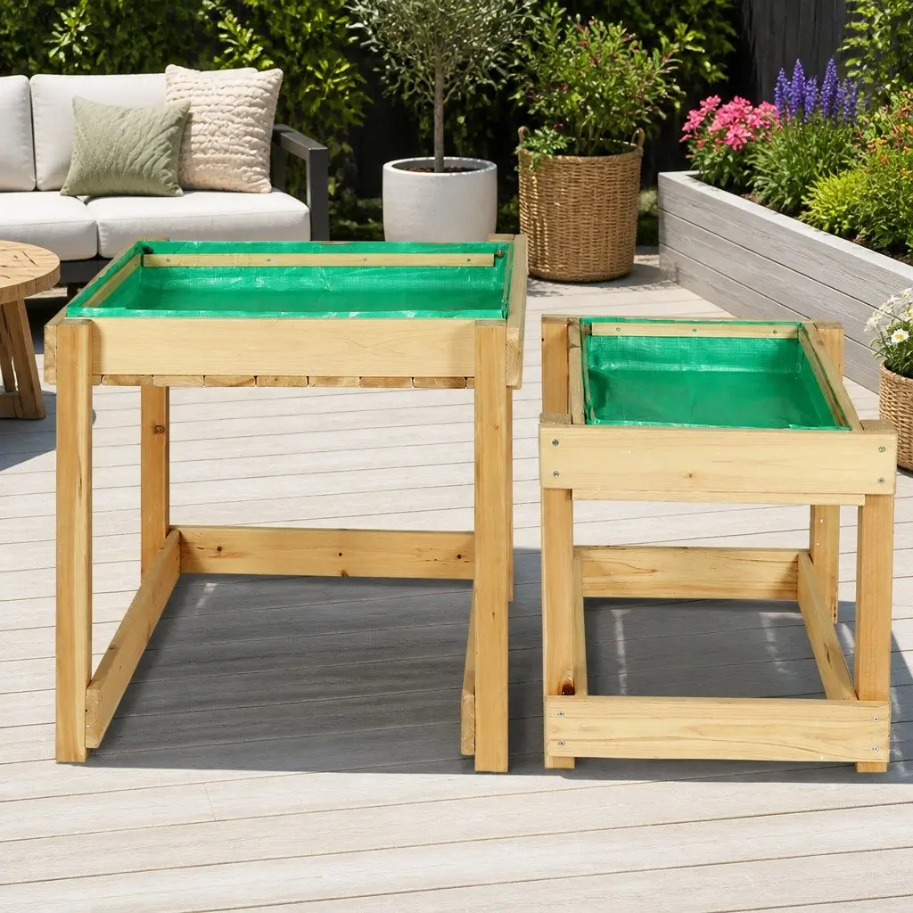 Kids Outdoor Play Set Natural Wood 101cm 2-in-1 Water Table and Sandpit