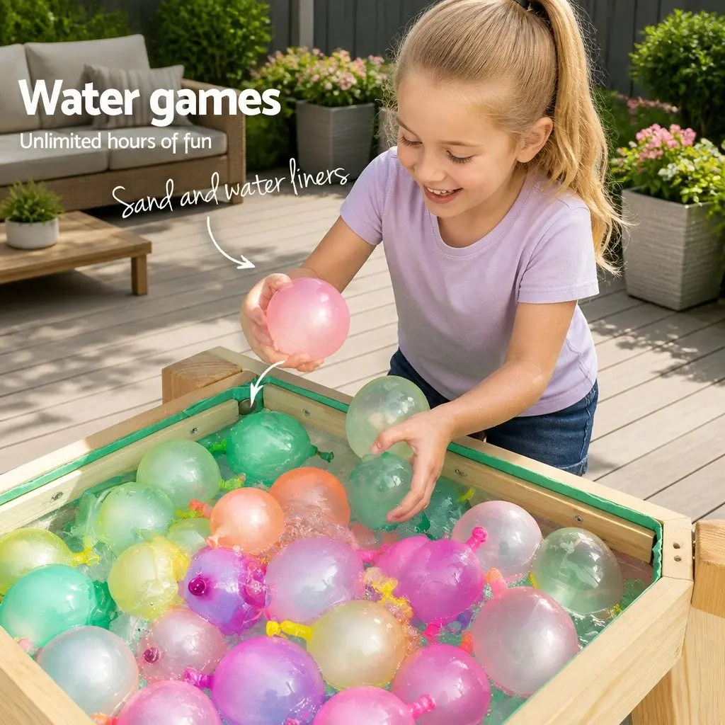 Kids Outdoor Play Set Natural Wood 101cm 2-in-1 Water Table and Sandpit