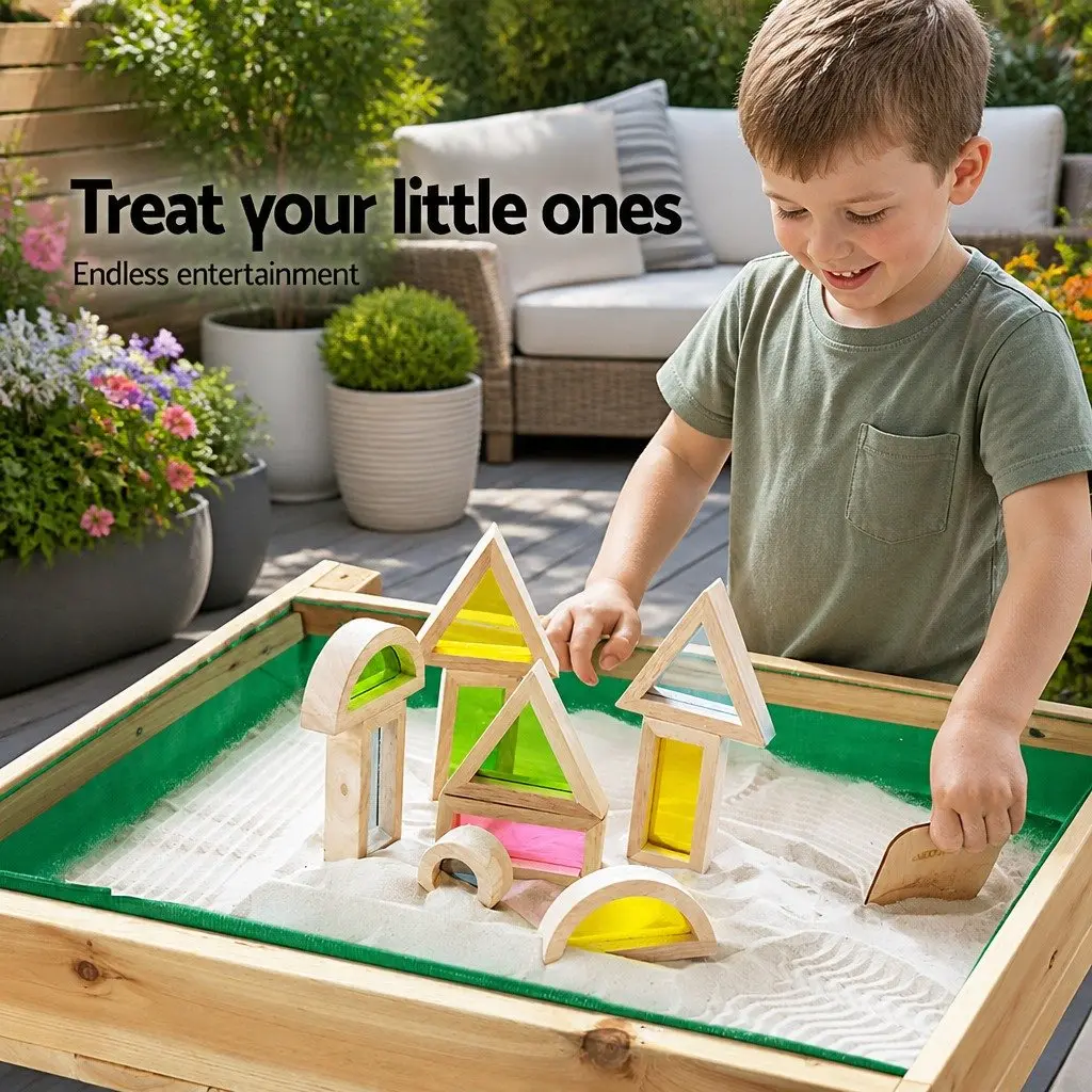 Kids Outdoor Play Set Natural Wood 101cm 2-in-1 Water Table and Sandpit