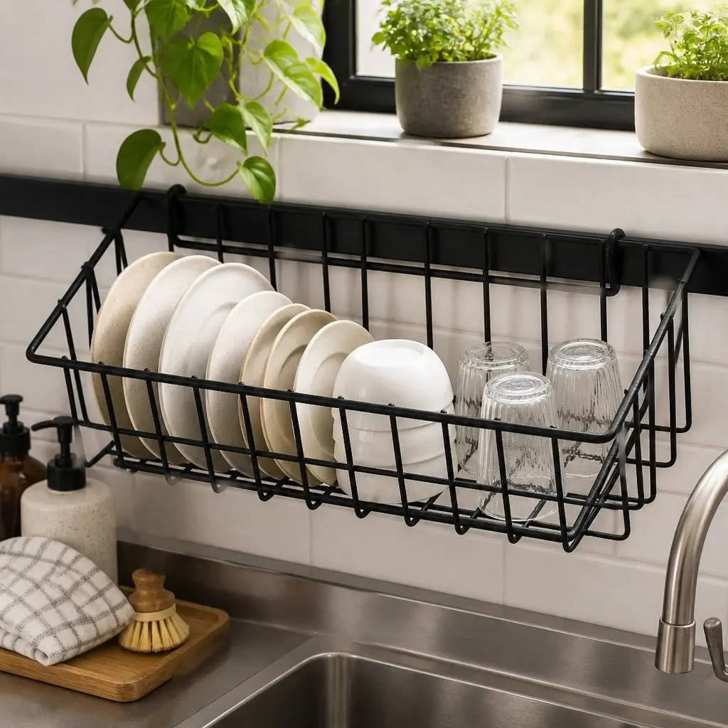 Dish Drying Rack Stainless Steel 85cm 2-Tier Black Kitchen Organizer