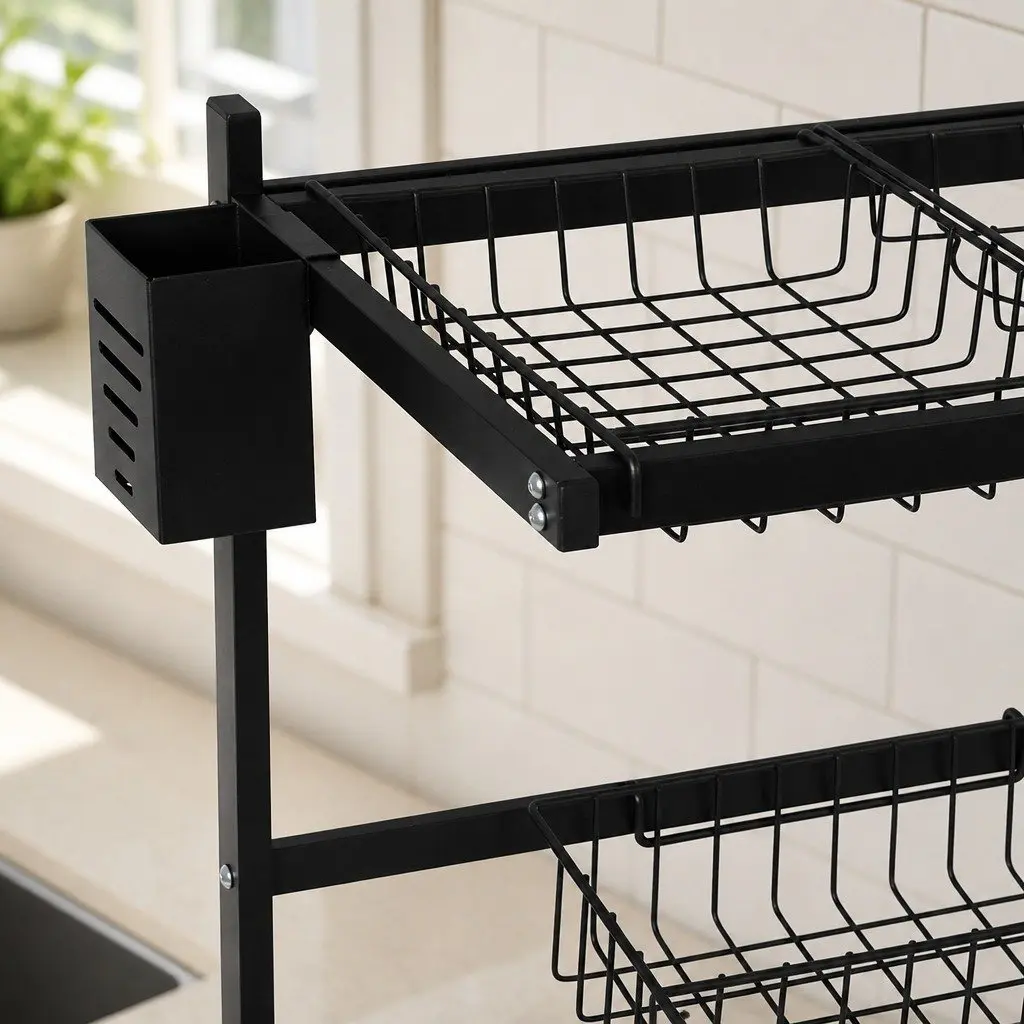 Dish Drying Rack Stainless Steel 85cm 2-Tier Black Kitchen Organizer