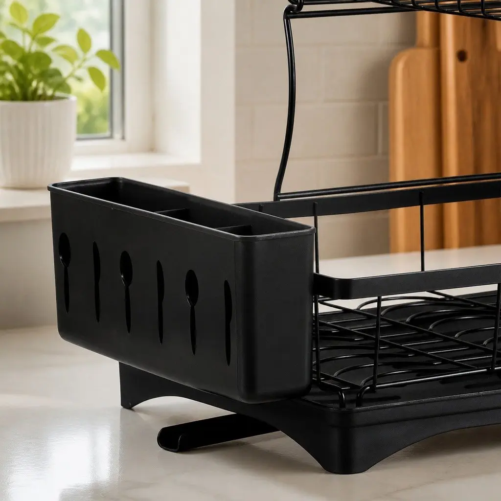 2 Tier Dish Drying Rack with Cutlery Holder Removable Sections Large Capacity