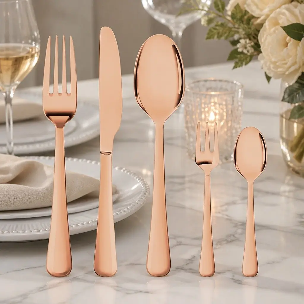 30 Piece Stainless Steel Cutlery Set Rose Gold Mirror Polished Dining Flatware for Six
