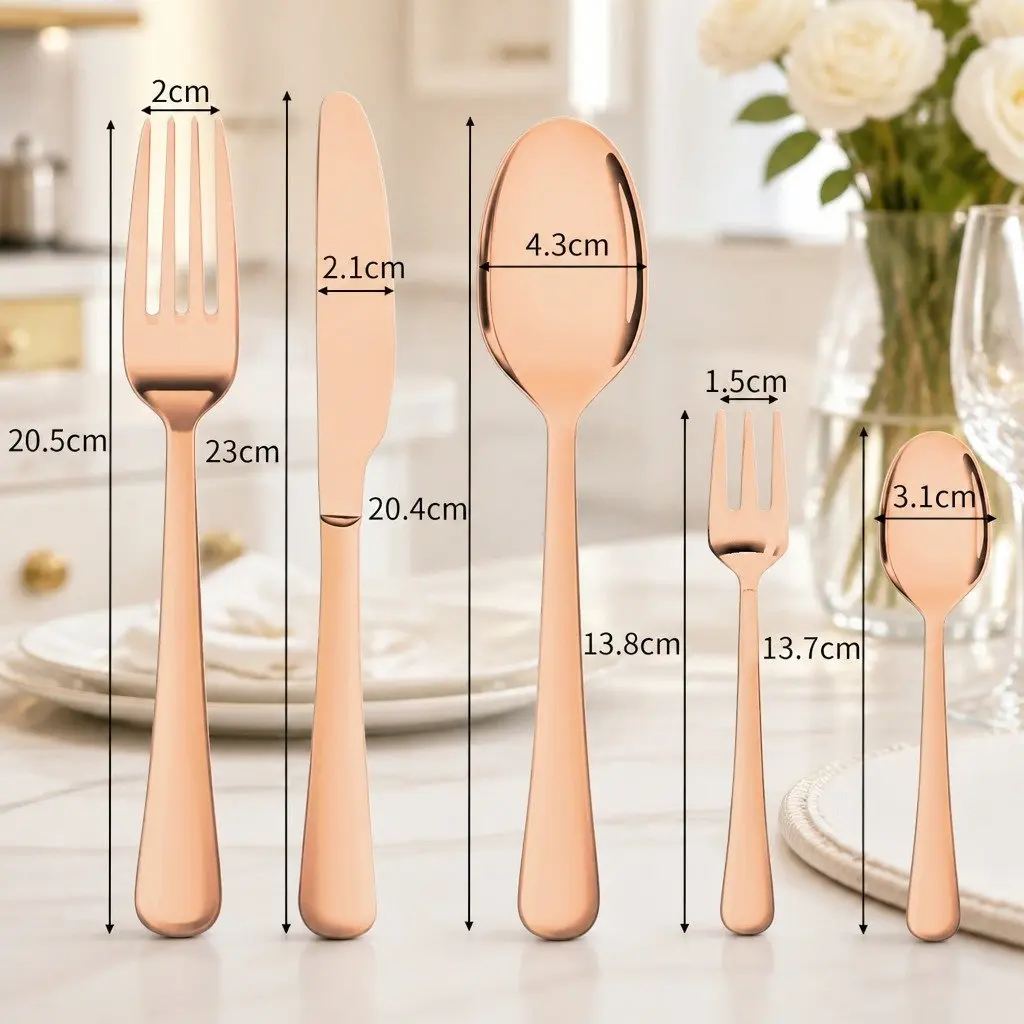 30 Piece Stainless Steel Cutlery Set Rose Gold Mirror Polished Dining Flatware for Six