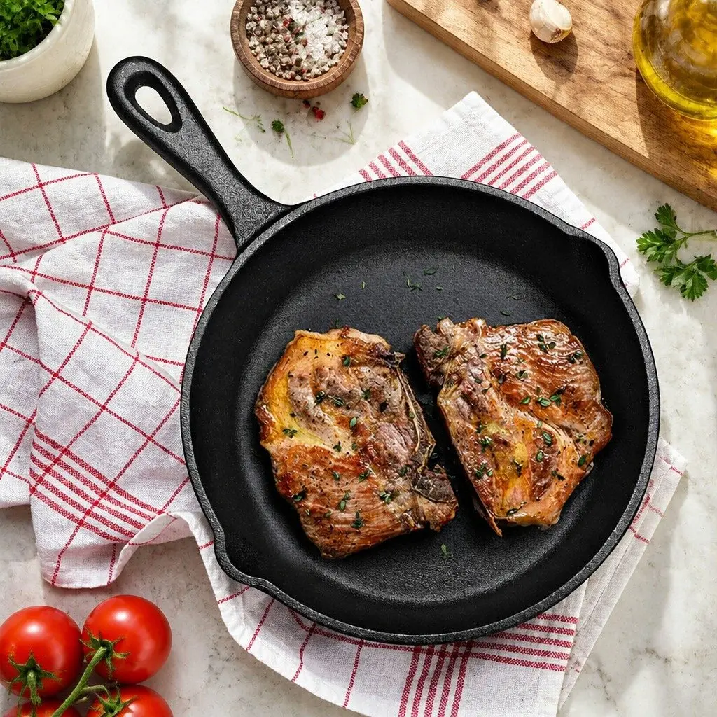 3 Piece Cast Iron Frying Pan Set Non-Stick Black Cookware All Stovetops