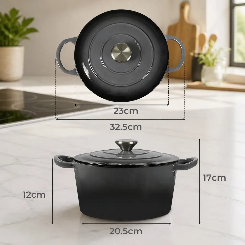 Cast Iron Dutch Oven 4L Black Enamel Coating Stovetop Oven Braising Pot Heavy