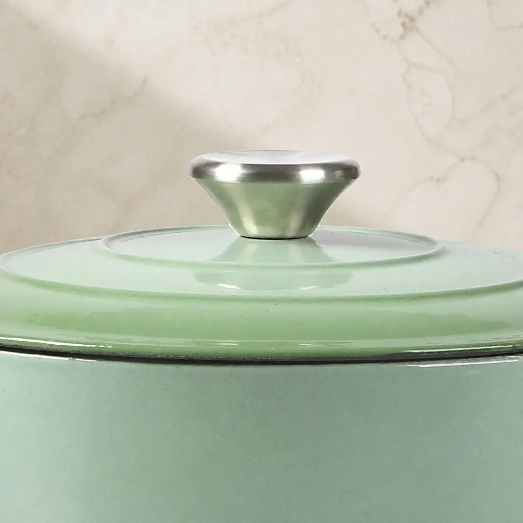 4L Cast Iron Dutch Oven Pot Green Enamel Coating Heavy Duty Stovetop Oven