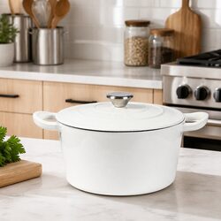 4L Cast Iron Dutch Oven Pot White Enamel Coating Stovetop Oven Cookware