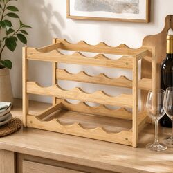 Practical Bamboo Wine Rack for 12 Bottles - Ideal for Home Use
