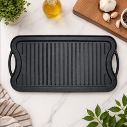 Cast Iron Griddle Pan 50.5cm Reversible Dual-Sided Non-Stick Frying Skillet