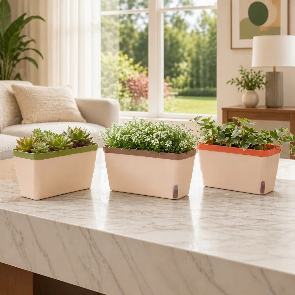 Self Watering Plant Pots 3 Pack Indoor Planter Box Herb Flower Garden Balcony