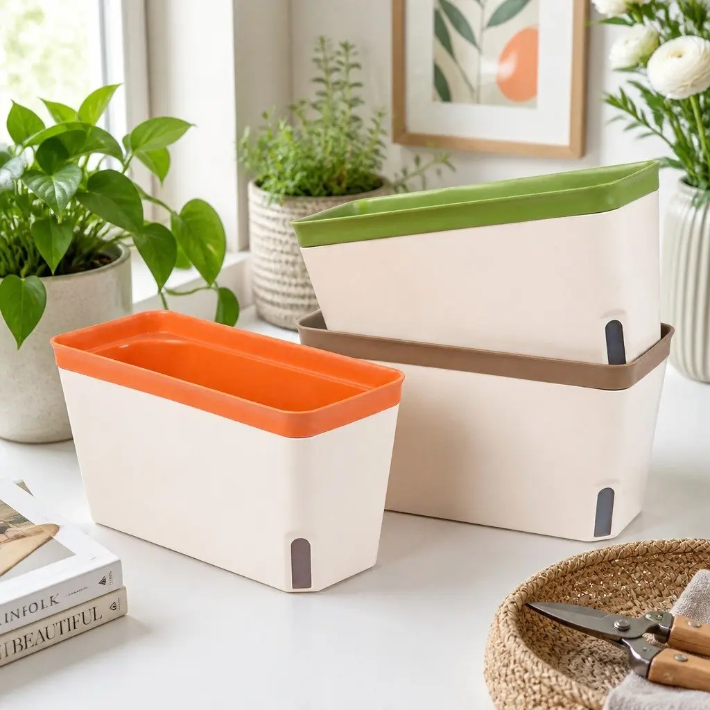 Self Watering Plant Pots 3 Pack Indoor Planter Box Herb Flower Garden Balcony