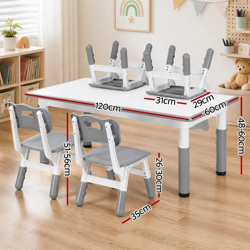 Kids Table and 4 Chairs Set Adjustable Height Draw-on Tabletop Grey or White