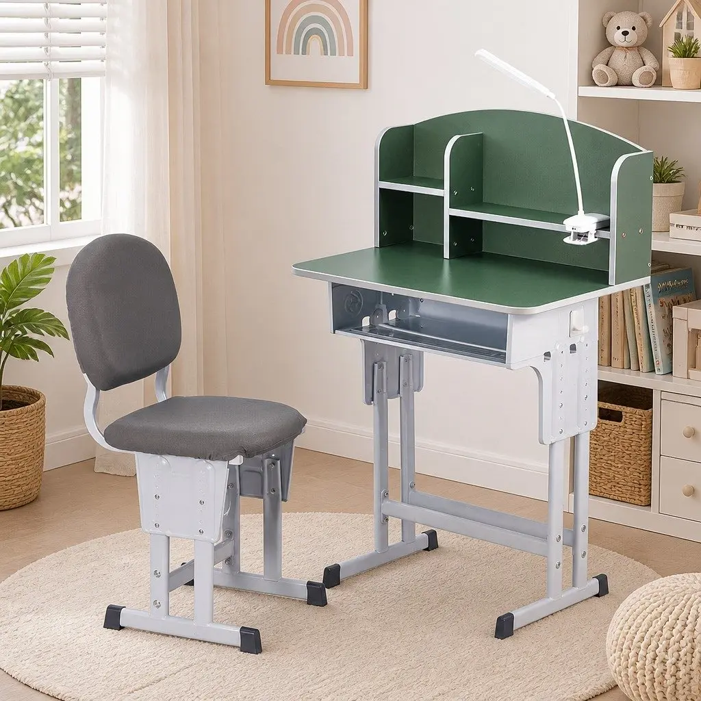 Kids Study Desk Chair Set Ergonomic Height Adjustable Green