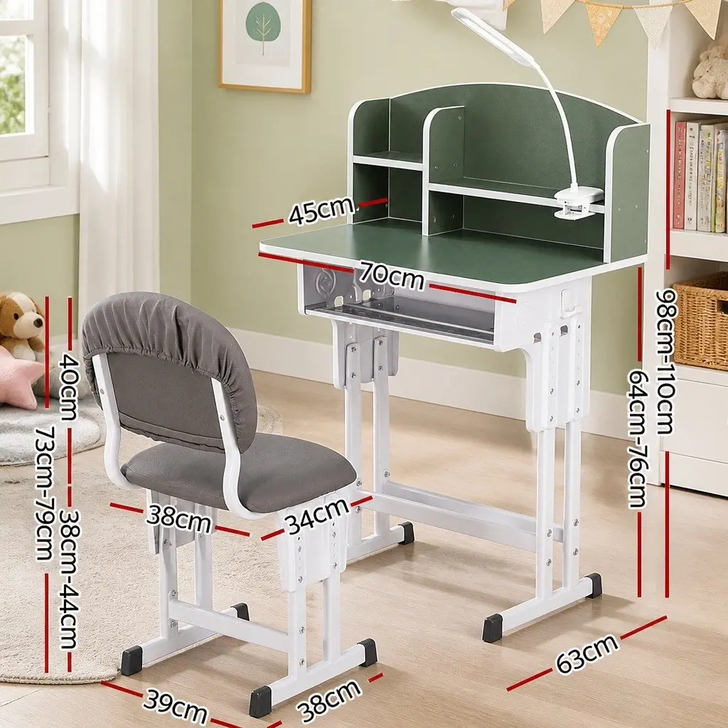 Kids Study Desk Chair Set Ergonomic Height Adjustable Green