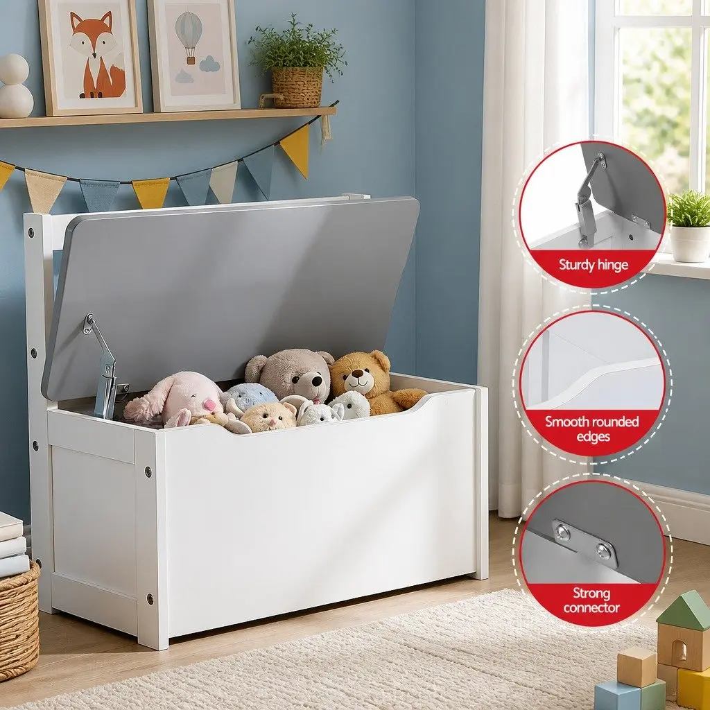 Kids Activity Table and Chair Set Grey MDF 4 Piece with Storage Bench