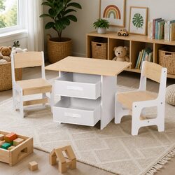 Kids Table and 2 Chairs Set Activity Desk with Storage Drawers for Drawing