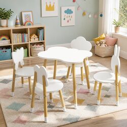 Kids Table and Chairs Set 5 Piece Children Activity Study Play Desk White