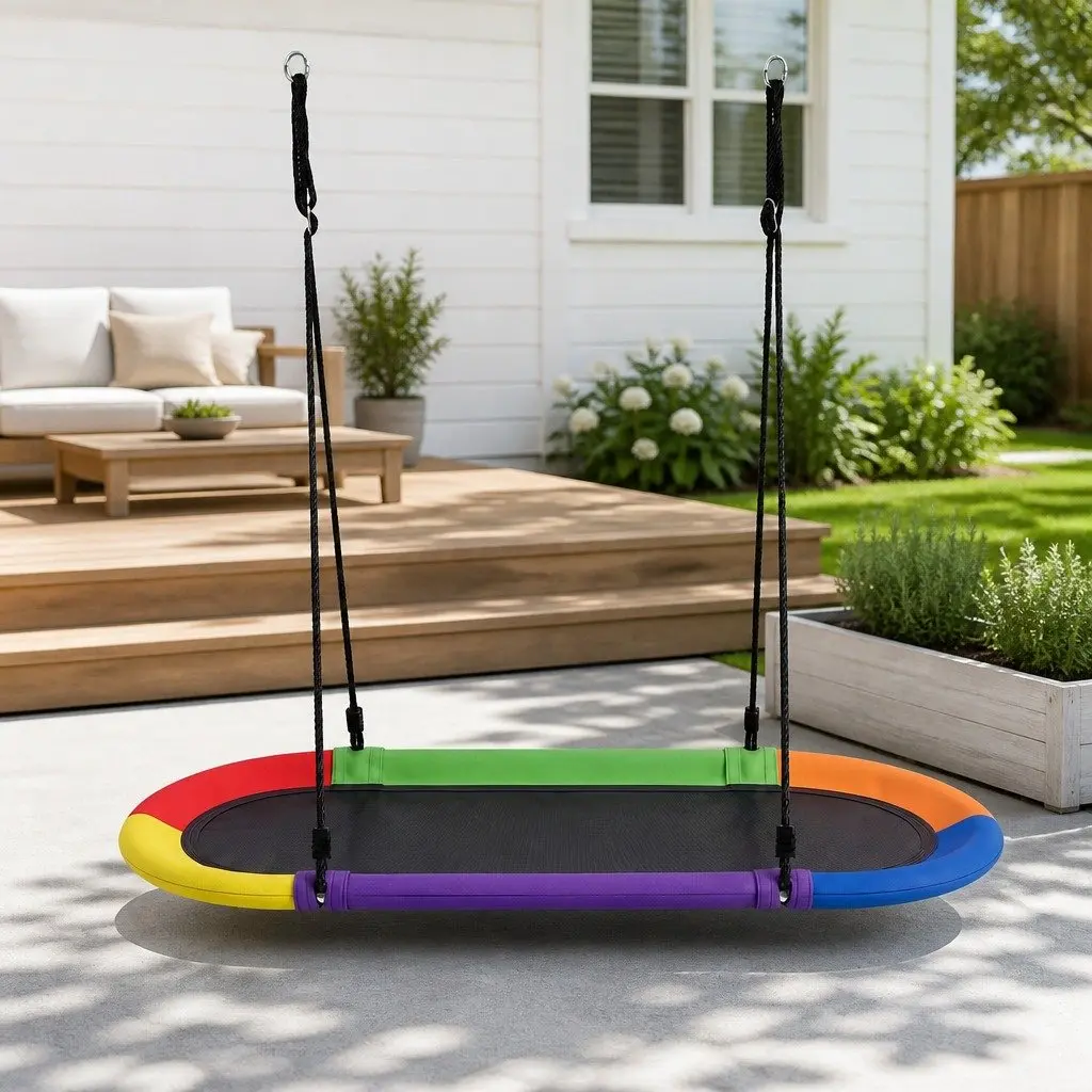 Outdoor Hammock Swing 150cm Oval Platform Steel Frame Multicolour