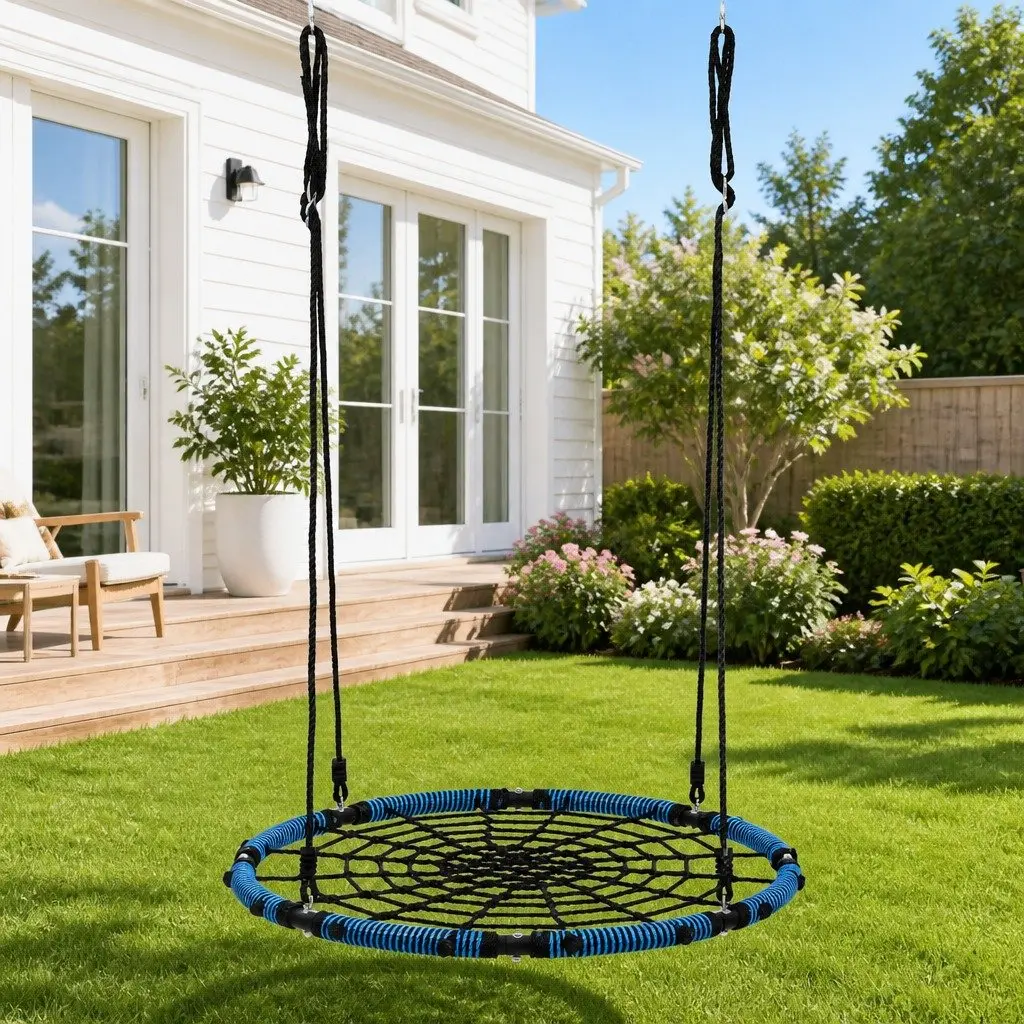 Hammock Tree Swing Nest 98.5cm Steel Frame Blue Oval Platform