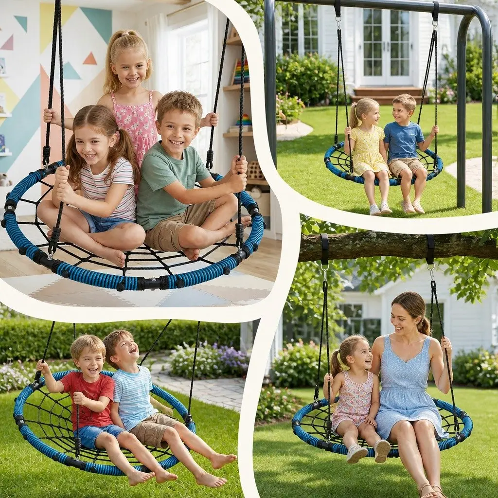 Hammock Tree Swing Nest 98.5cm Steel Frame Blue Oval Platform