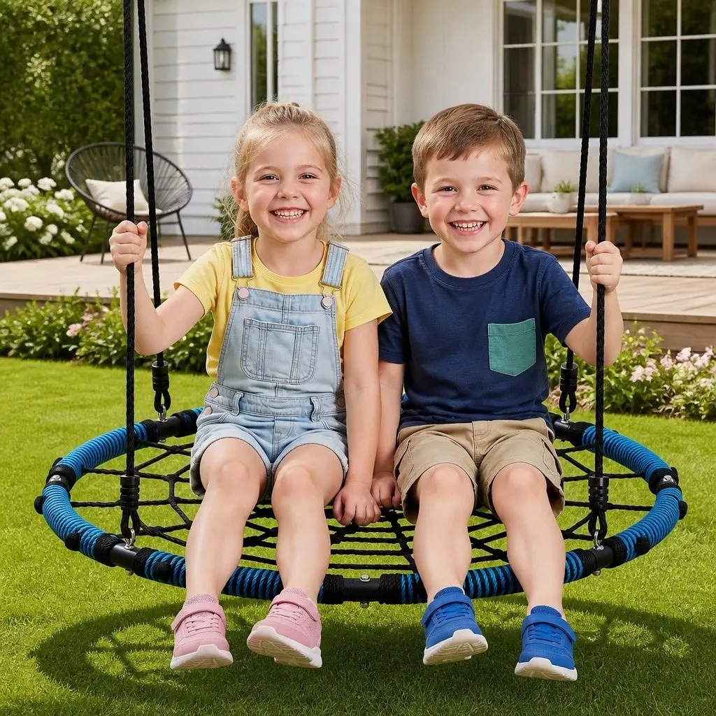 Hammock Tree Swing Nest 98.5cm Steel Frame Blue Oval Platform