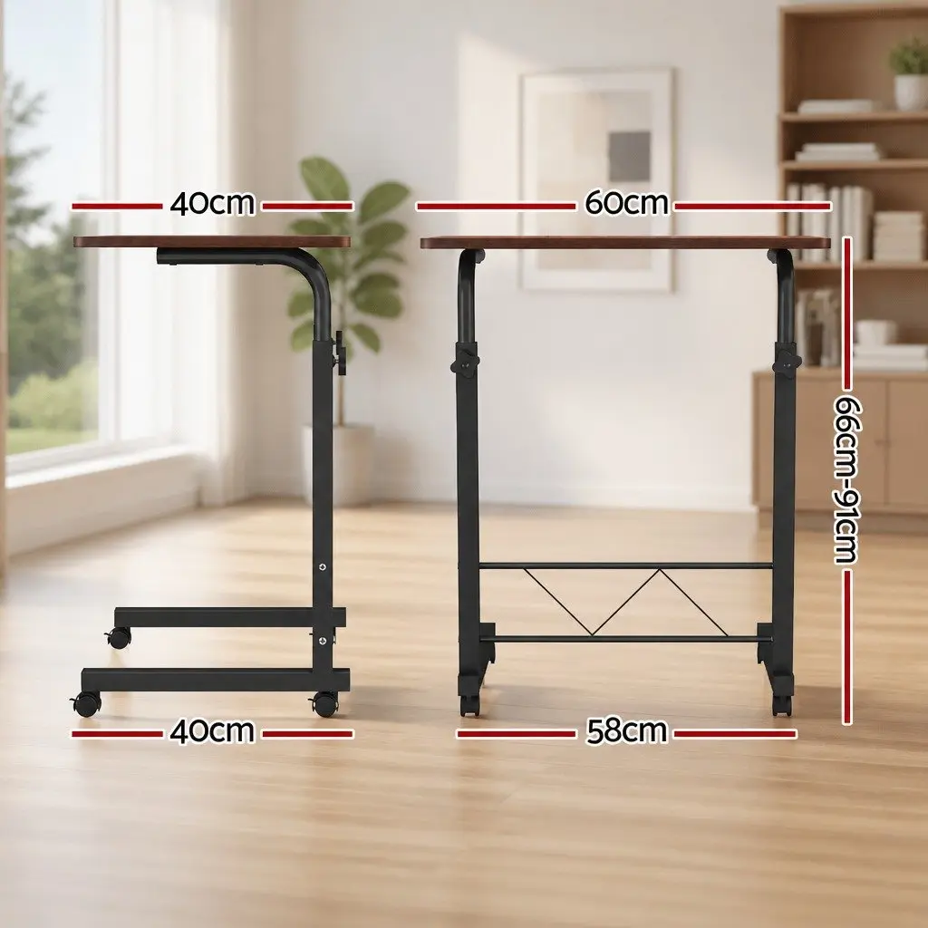 Adjustable Height Mobile Desk Brown MDF Steel 60cm Work Surface Office Study Stand