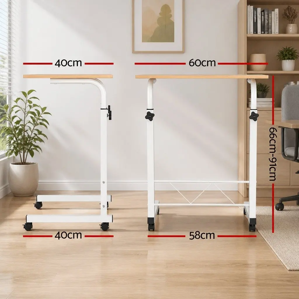 Beige Adjustable Laptop Desk with 360° Wheels