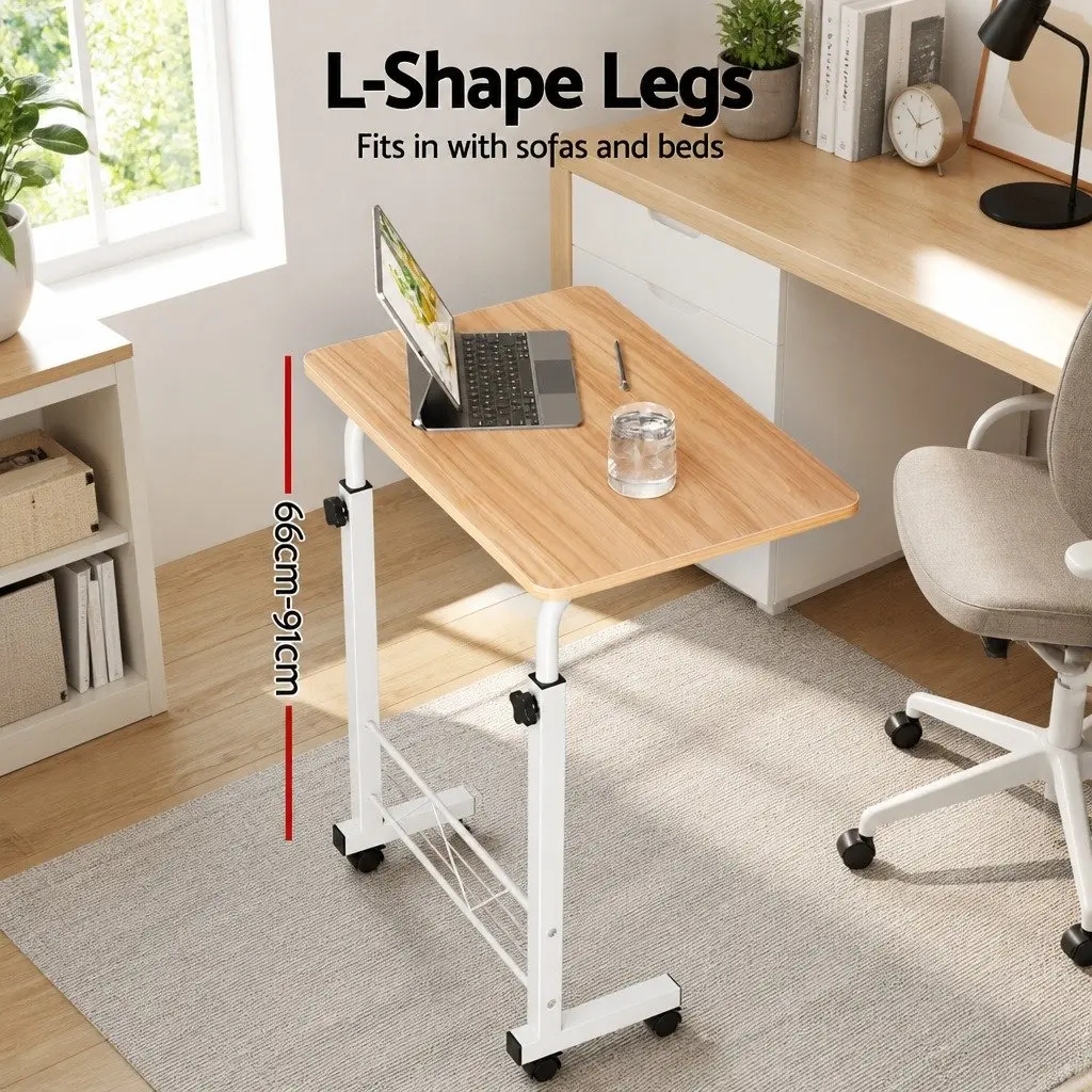 Beige Adjustable Laptop Desk with 360° Wheels