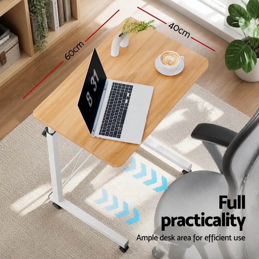 Beige Adjustable Laptop Desk with 360° Wheels