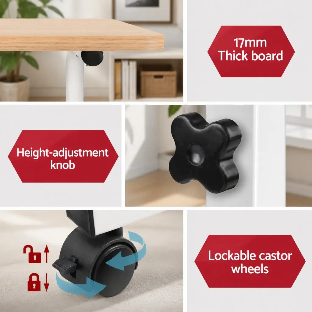 Beige Adjustable Laptop Desk with 360° Wheels