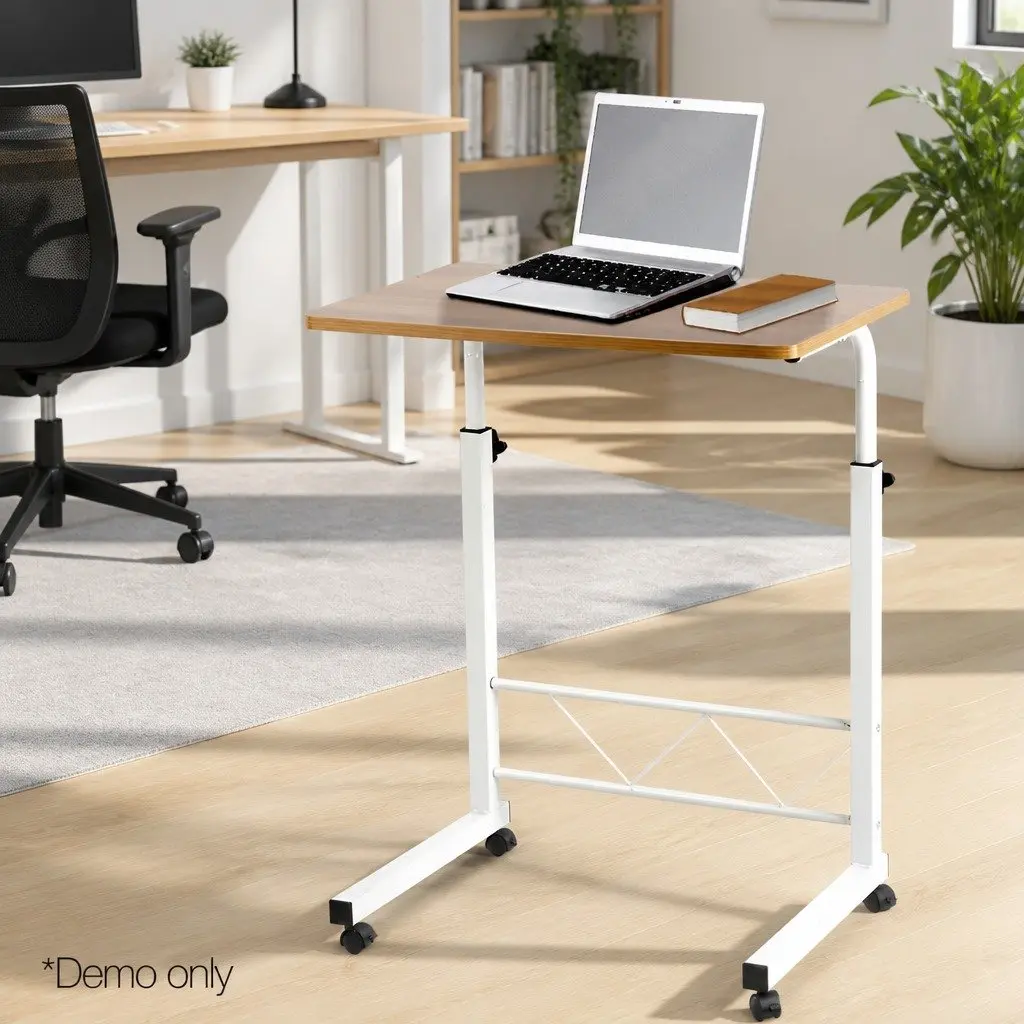 Beige Adjustable Laptop Desk with 360° Wheels