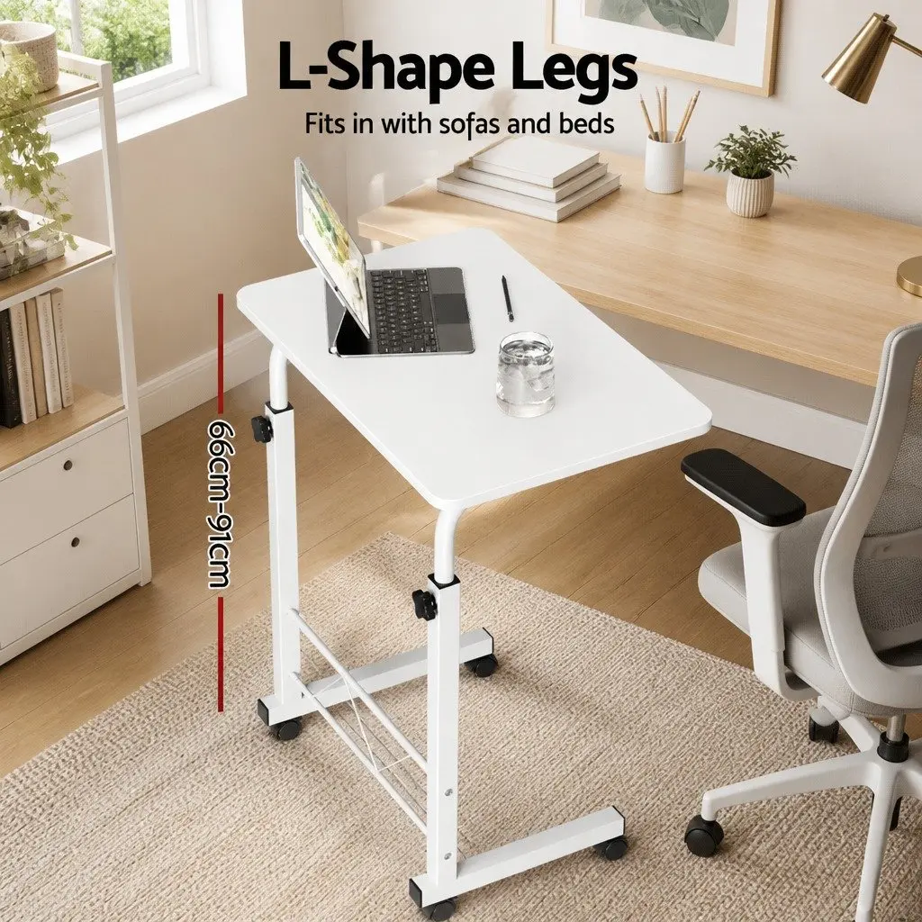 Mobile Laptop Desk Adjustable Height 60CM White Office Table with Wheels