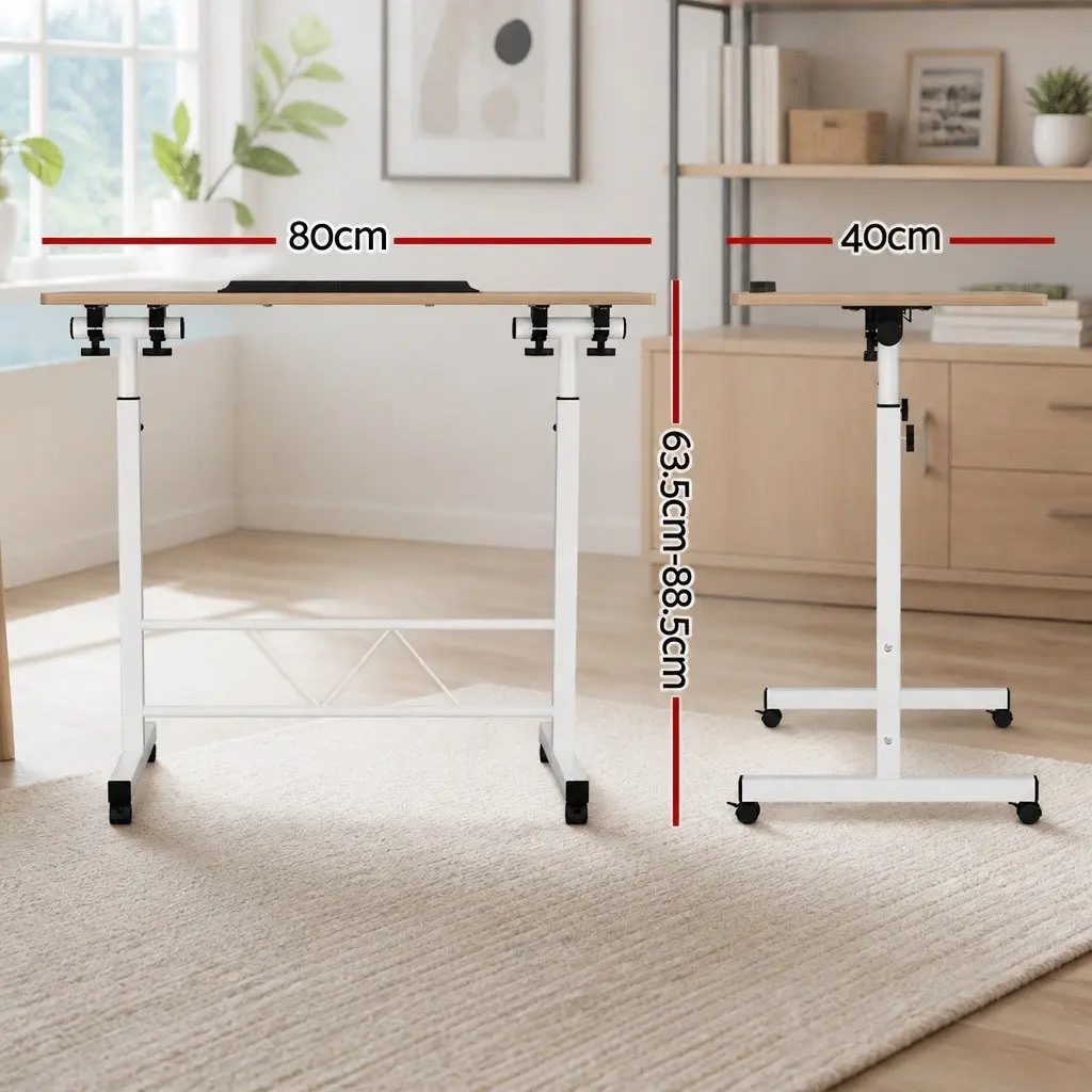 Mobile Desk Portable Light Wood Adjustable Height 80CM Tilting Brown