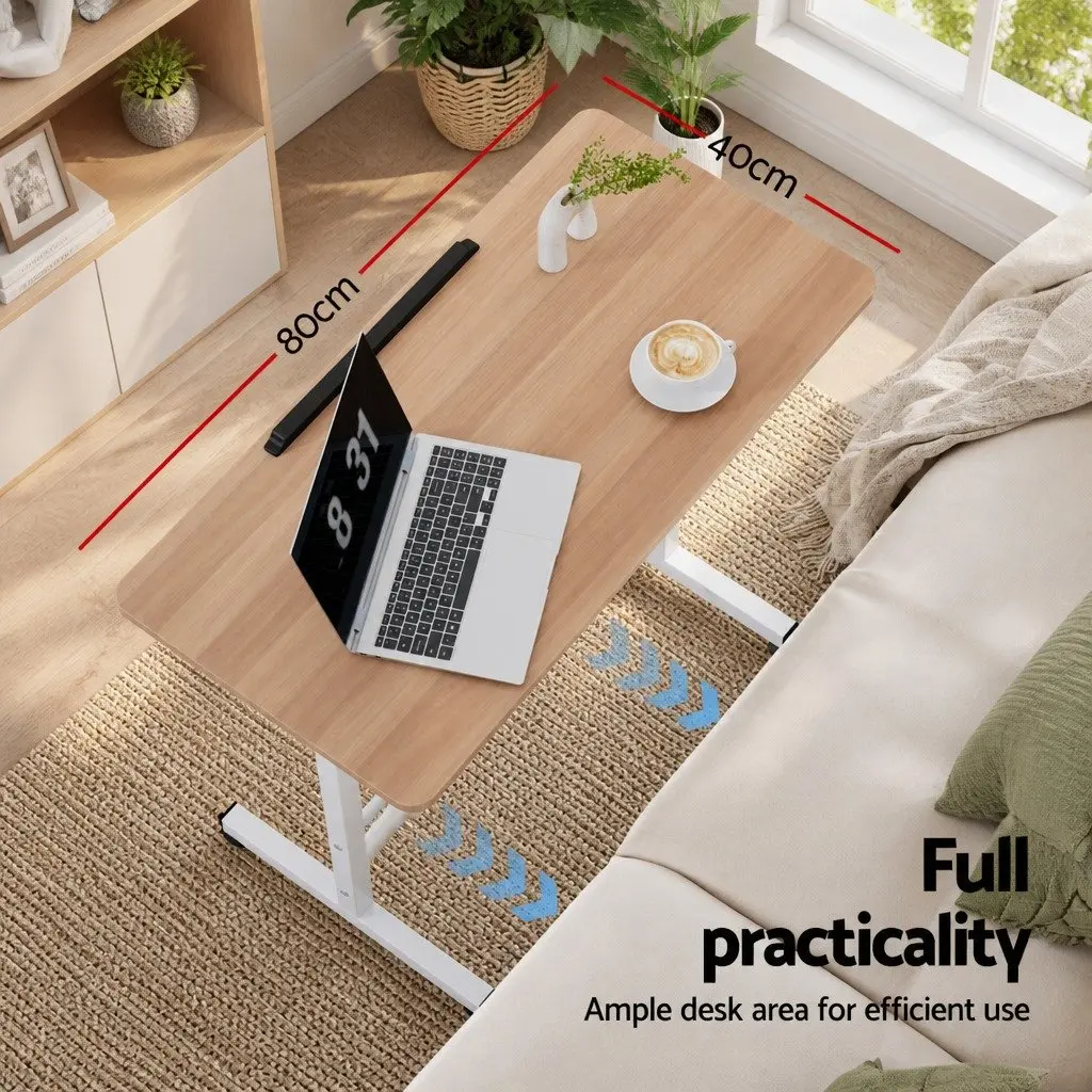 Mobile Desk Portable Light Wood Adjustable Height 80CM Tilting Brown