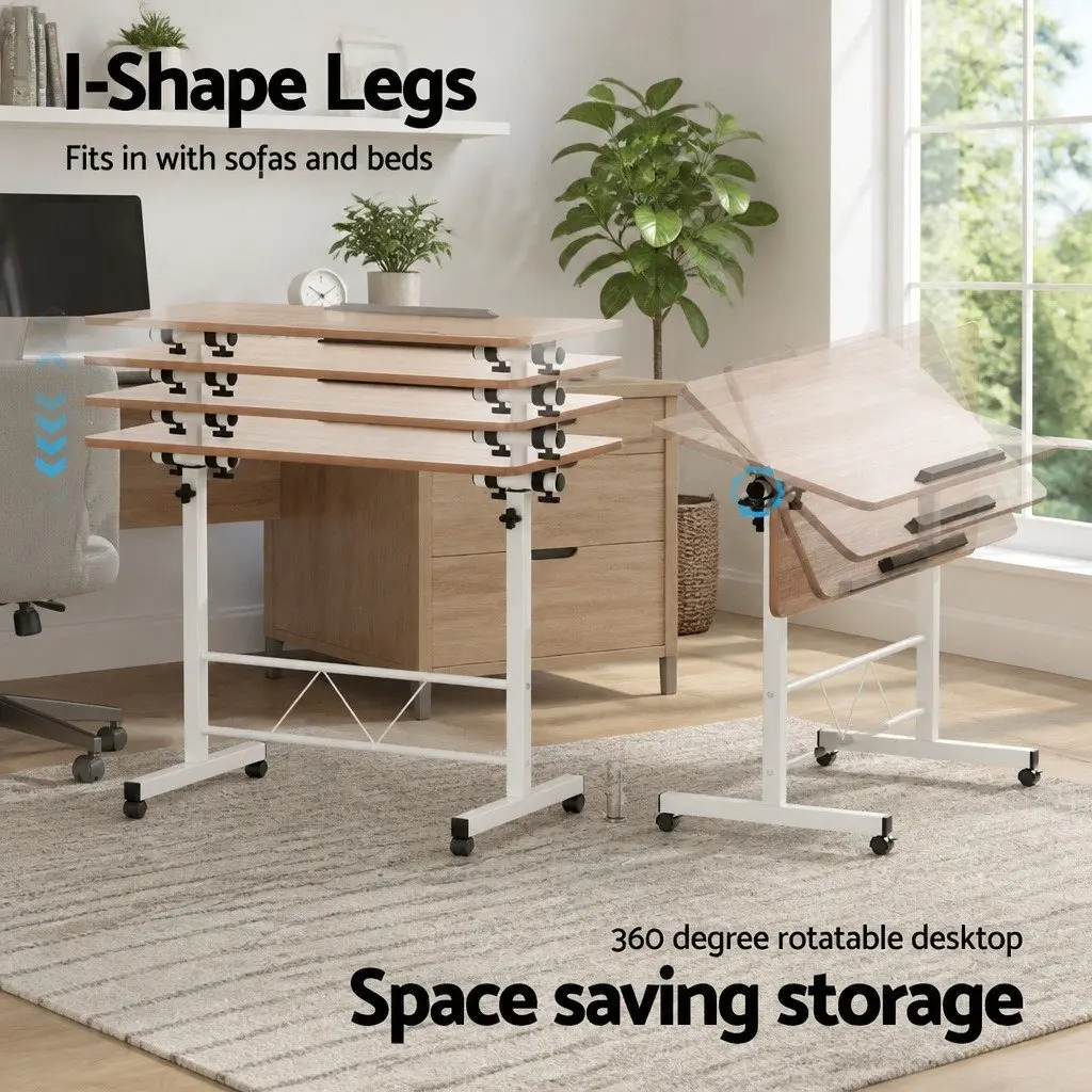 Mobile Desk Portable Light Wood Adjustable Height 80CM Tilting Brown