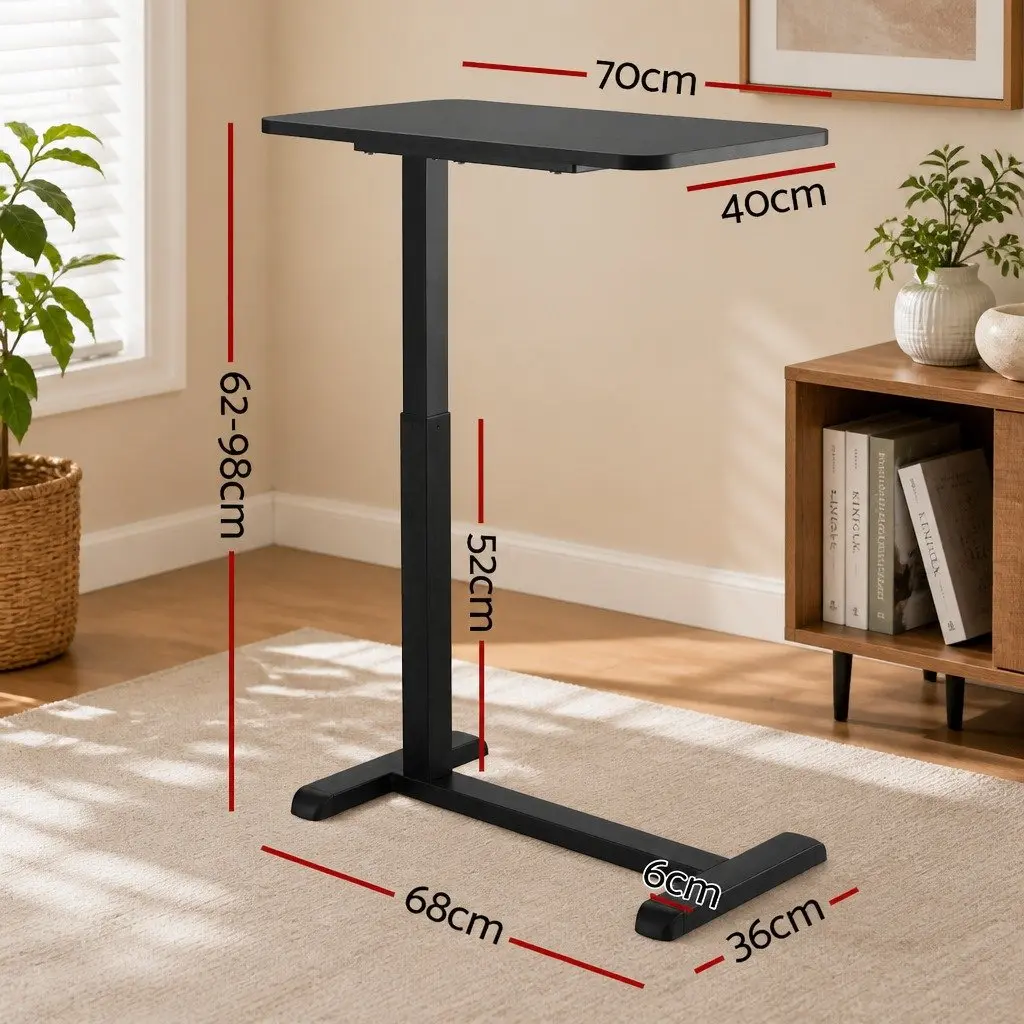 Height Adjustable Mobile Laptop Desk Workstation L-shaped Metal Frame Particle Board 70CM Black